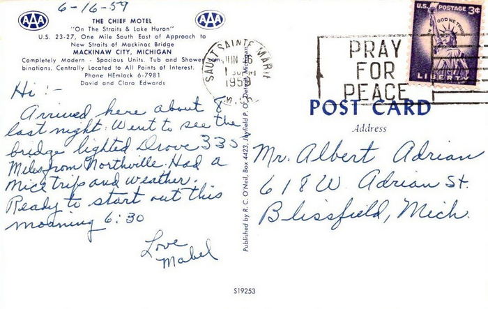 Mackinac Lake Trail Motel (Chief Motel) - Vintage Postcard (newer photo)